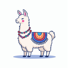 Obraz premium Cute Cartoon Llama with Colorful Decorations