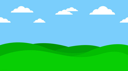 Fototapeta premium a green hill under a blue sky with white clouds.