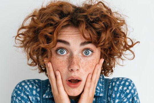 surprised woman with curly hair