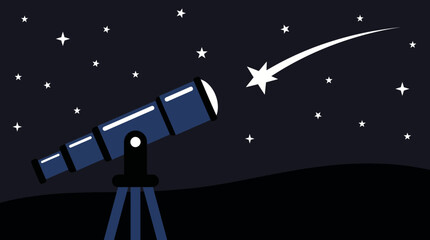 Telescope observing a shooting star in night sky. © Abhinaya Project
