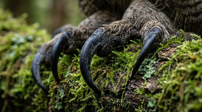 Close-up of a bear's claws gripping moss-covered ground in the wild.