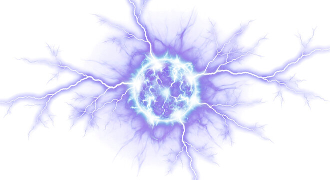 Electric Arc Plasma Radial Discharge Ball Lightning Overlay Effect PNG Transparent Background
