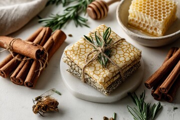 Fototapeta premium handcrafted soap with cinnamon and honeycomb