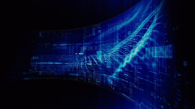 Futuristic screen display matrix, hi-tech digital data telemetry with encrypted numbers, display dynamic background for computer desktop screen display format