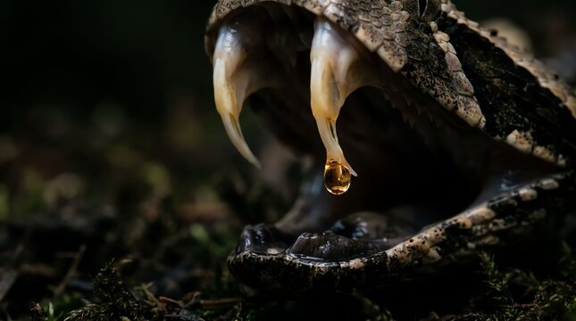 Close-up of a bear's claws and teeth in a natural setting.