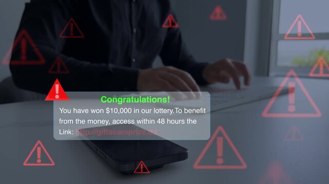 Financial scam concept showing bank card fraud, phishing and online payment risk.	Security alert, data protection and identity theft warning in digital banking frauds. 