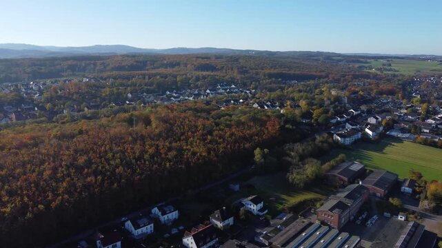 Aerial drone flying over menden sauerland in germany