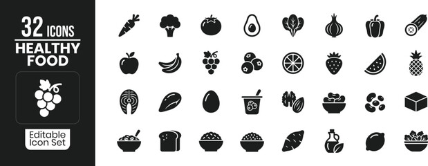 Healthy food icons set editable vector graphics for nutrition and wellness design © Onik