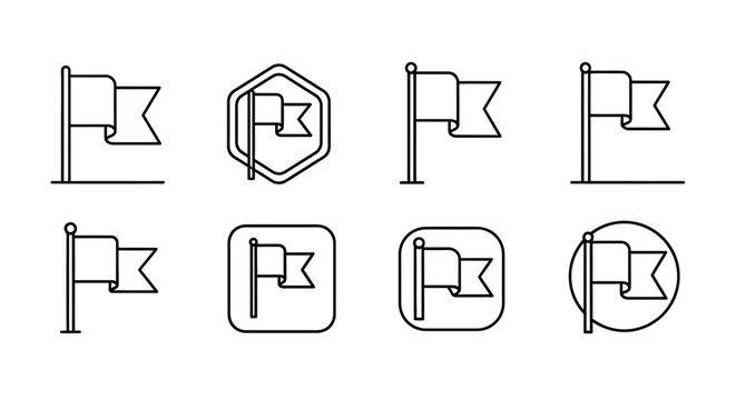 Set of minimalist flag icons in various geometric frames