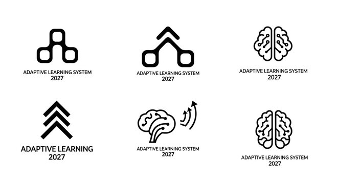 Adaptive Learning System Icons: Brain, Network, Growth Arrows, Abstract Shapes