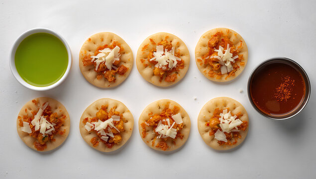 Mini indian pizzas or uttapam with chutney dips