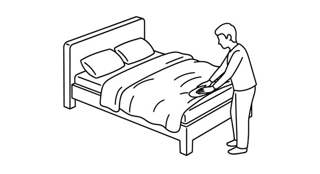 Person sitting on the edge of a bed in a minimalist bedroom