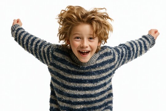 Joyful child with arms raised in celebration