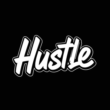Hustle motivational word in white.