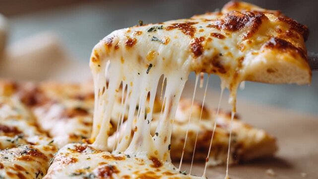 Close Up of Stretchy Cheese Pizza Slice