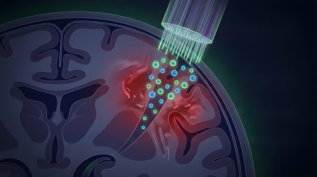 Advanced Medical Illustration of Micro-Needle Array Delivering Neural Stem Cells for Brain Repair