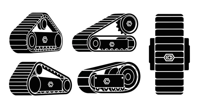 Set of continuous tracks and treads for vehicles, industrial design elements