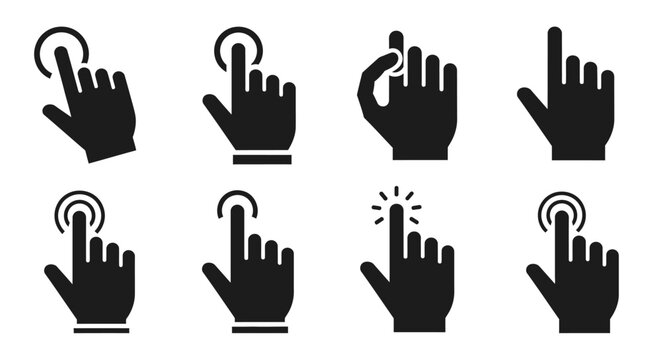 Set of Hand Cursor Icons, Finger Pointer and Click Symbols