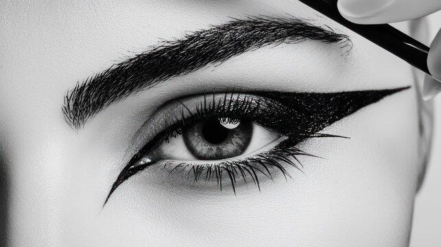 Close up image of a woman applying winged eyeliner