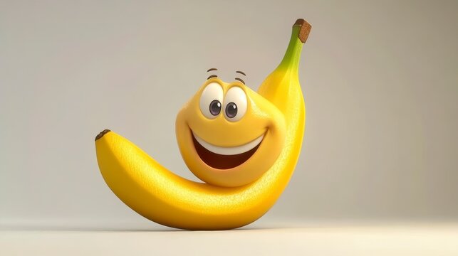 Happy cartoon banana character with big smile.