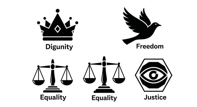 Symbols of Dignity, Freedom, Equality, and Justice Concepts