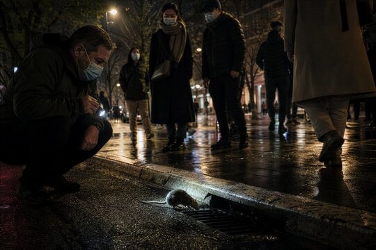 Curious gaze upon a city rodent, a harbinger of global peril