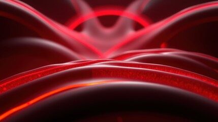 Obraz premium Abstract red waves, glowing lines. Dark background creates dramatic visual effect. Smooth curves suggest energy, motion.
