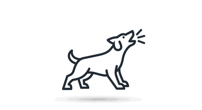 Dog barking icon line art, alert, vocalizing animal symbol, isolated on white background