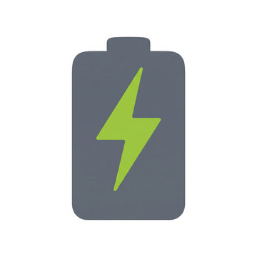 Minimalist Battery Icon with Green Lightning Bolt Isolated on Black Background
