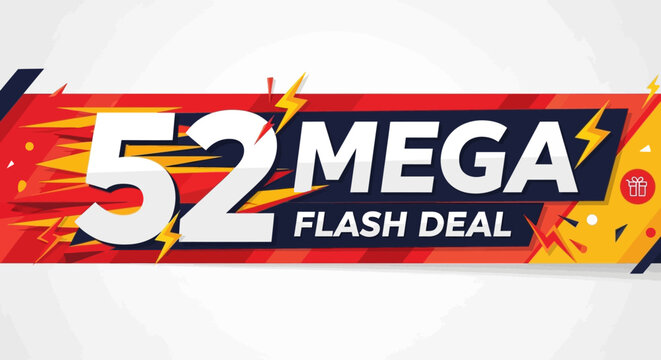 Mega Flash Deal 52 Percent Off Sale Banner - Discount Offer Graphic