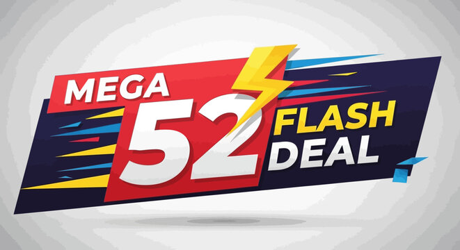 Mega 52 Flash Deal Banner with Lightning Bolt - Big Sale Promotion