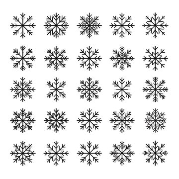 Black Snowflakes Isolated on White Background.