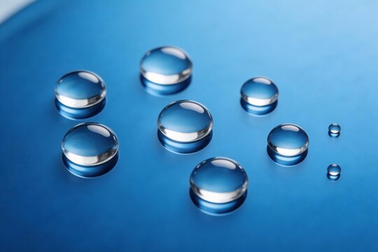 Water droplets on blue surface