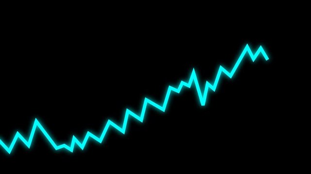 Glowing cyan financial growth chart animation with futuristic digital line effect for business videos, market presentations, overlays, and transitions, alpha channel