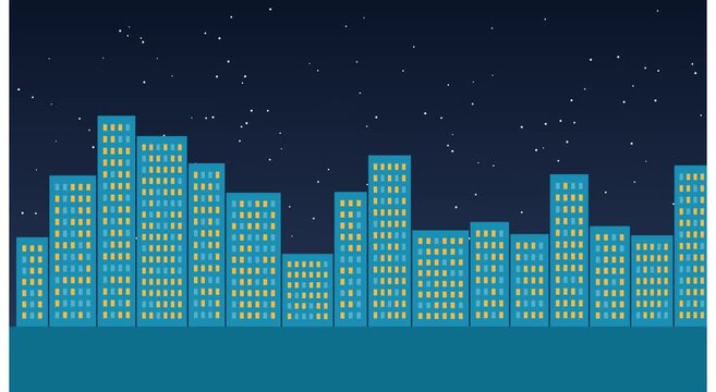 Animated city skyline day to night transition loop for urban backgrounds animation