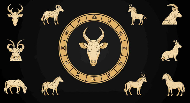 Capricorn Zodiac Sign with Constellation Animals and Astrology Symbols