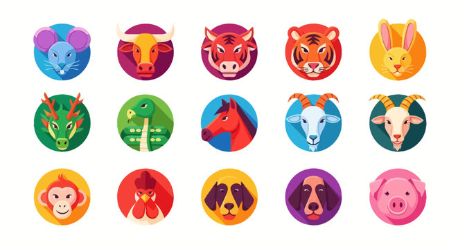 Chinese Zodiac Animals Collection - Vector Icons Set
