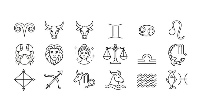 Zodiac Signs Collection: Astrology Symbols, Horoscope Icons, Celestial Constellations