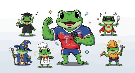 Happy Frogs Showcase Diverse Talents and Professions - Mascot Characters © Wahyu