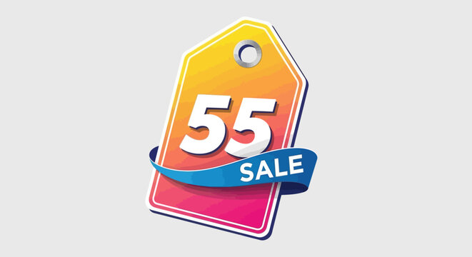Sale Tag 55 Percent Off, Discount Price, Promotion, Shopping, Retail, Offer