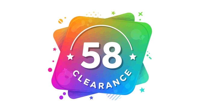 Colorful Clearance Sale Badge with Number 58 and Stars - Discount Offer