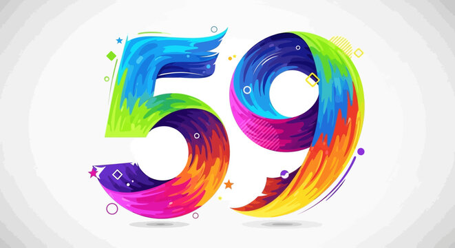 Colorful Number 59, Abstract Brush Strokes, Celebration, Party, Anniversary, Birthday