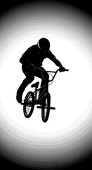 Fototapeta premium Silhouette of BMX rider performing a jump against a gradient background