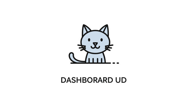 Cute Cartoon Cat Icon with Dashboard UD Text - Minimalist Pet Illustration