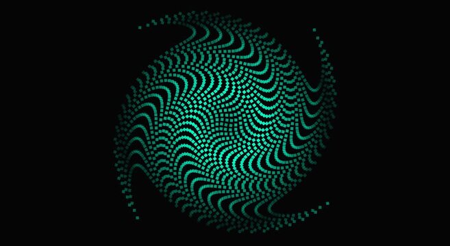 Cyan digital swirl motion background: abstract particle vortex animation