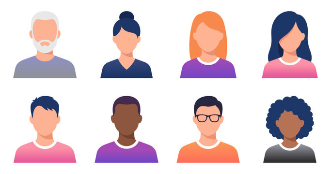 People avatar icon collection for profile picture and user account | Minimalist flat vector illustration of diverse men and women