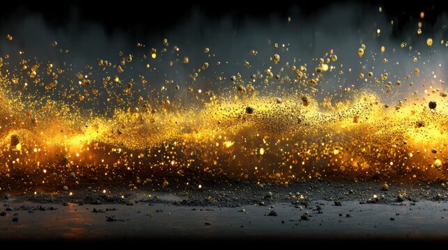Dynamic Explosion of Golden Particles Creating a Stunning Visual Effect on Dark Background