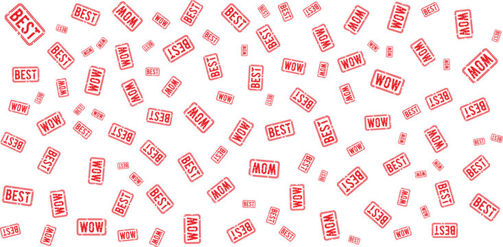 Repeating mom and wow stamps pattern on transparent background