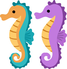 Pair of Cartoon Sea Horses with Bright Colors and Playful Design, Isolated on White Background © Sudarat