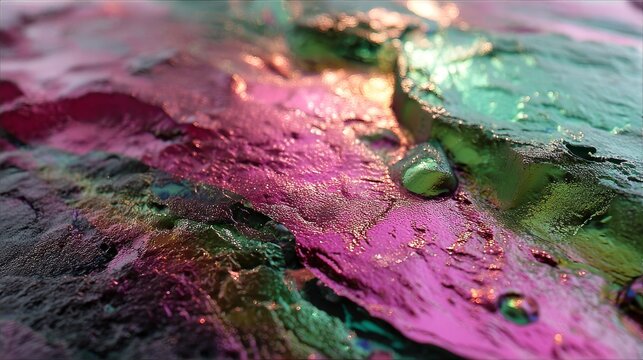 Vibrant Abstract Texture with Colors and Water Droplets on a Glossy Surface